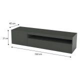 Mobile Porta tv Nero Antracite Lucido un Ripiano 2 Ante 150x40x37h cm, con Luci led Made in Italy - Acrilya
