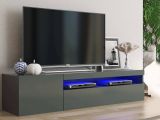 Mobile Porta tv Nero Antracite Lucido un Ripiano 2 Ante 150x40x37h cm, con Luci led Made in Italy - Acrilya