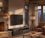 Mobile Porta tv Nero Antracite Lucido un Ripiano 2 Ante 150x40x37h cm, con Luci led Made in Italy - Turi
