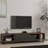 Mobile Porta tv Nero Antracite Marrone Noce un Ripiano Un'anta 160x40x35h cm, 5 Vani - Sovico