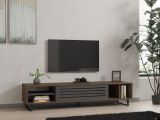 Mobile Porta tv Nero Antracite Marrone Noce un Ripiano Un'anta 160x40x35h cm, 5 Vani - Sovico