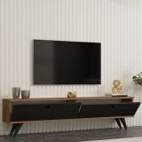 Mobile Porta tv Nero Antracite Marrone Rovere 2 Ante Apertura a Ribalta 160x25x35h cm, 2 Vani - Tresana