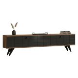 Mobile Porta tv Nero Antracite Marrone Rovere 2 Ante Apertura a Ribalta 160x25x35h cm, 2 Vani - Tresana