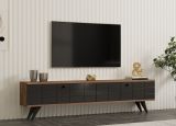 Mobile Porta tv Nero Antracite Marrone Rovere 2 Ante Apertura a Ribalta 160x25x35h cm, 2 Vani - Tresana