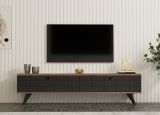Mobile Porta tv Nero Antracite Marrone Rovere 2 Ante Apertura a Ribalta 160x25x35h cm, 2 Vani - Tresana
