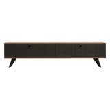 Mobile Porta tv Nero Antracite Marrone Rovere 2 Ante Apertura a Ribalta 160x25x35h cm, 2 Vani - Tresana