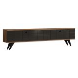 Mobile Porta tv Nero Antracite Marrone Rovere 2 Ante Apertura a Ribalta 160x25x35h cm, 2 Vani - Tresana