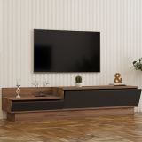 Mobile Porta tv Nero Antracite Marrone Rovere 2 Ante Apertura a Ribalta 160x35x35h cm, 2 Vani - Persico