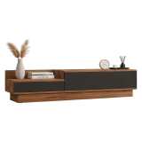 Mobile Porta tv Nero Antracite Marrone Rovere 2 Ante Apertura a Ribalta 160x35x35h cm, 2 Vani - Persico