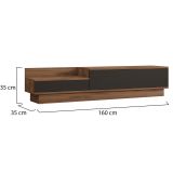 Mobile Porta tv Nero Antracite Marrone Rovere 2 Ante Apertura a Ribalta 160x35x35h cm, 2 Vani - Persico