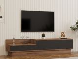 Mobile Porta tv Nero Antracite Marrone Rovere 2 Ante Apertura a Ribalta 160x35x35h cm, 2 Vani - Persico