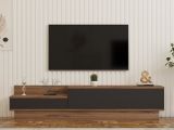 Mobile Porta tv Nero Antracite Marrone Rovere 2 Ante Apertura a Ribalta 160x35x35h cm, 2 Vani - Persico