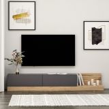 Mobile Porta tv Nero Antracite Marrone Rovere 2 Ante Apertura a Ribalta 180x37x30h cm, 2 Vani - Cajetani