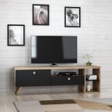 Mobile Porta tv Nero Antracite Marrone Rovere 2 Ripiani 2 Ante 150x35x47h cm, 5 Vani - Filetto