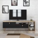Mobile Porta tv Nero Antracite Marrone Rovere 2 Ripiani 2 Ante 150x35x47h cm, 5 Vani - Filetto
