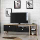 Mobile Porta tv Nero Antracite Marrone Rovere 2 Ripiani 2 Ante 150x35x47h cm, 5 Vani - Filetto