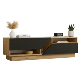 Mobile Porta tv Nero Antracite Marrone Rovere 2 Ripiani 2 Ante 160x40x45h cm, 5 Vani - Spilinga