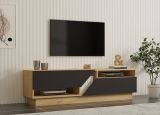 Mobile Porta tv Nero Antracite Marrone Rovere 2 Ripiani 2 Ante 160x40x45h cm, 5 Vani - Spilinga