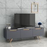 Mobile Porta tv Nero Antracite Marrone Rovere 3 Ante Apertura a Ribalta 150x35x44h cm, 3 Vani - Fiorano