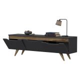 Mobile Porta tv Nero Antracite Marrone Rovere 3 Ante Apertura a Ribalta 150x35x44h cm, 3 Vani - Fiorano