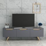 Mobile Porta tv Nero Antracite Marrone Rovere 3 Ante Apertura a Ribalta 150x35x44h cm, 3 Vani - Fiorano