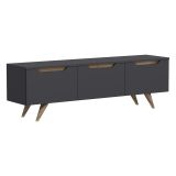 Mobile Porta tv Nero Antracite Marrone Rovere 3 Ante Apertura a Ribalta 150x35x44h cm, 3 Vani - Fiorano