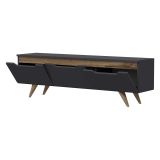 Mobile Porta tv Nero Antracite Marrone Rovere 3 Ante Apertura a Ribalta 150x35x44h cm, 3 Vani - Fiorano