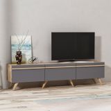 Mobile Porta tv Nero Antracite Marrone Rovere 3 Ante Apertura a Ribalta 180x35x42h cm, 3 Vani - Cortaccia