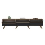 Mobile Porta tv Nero Antracite Marrone Rovere 3 Ante Apertura a Ribalta 180x35x42h cm, 3 Vani - Cortaccia
