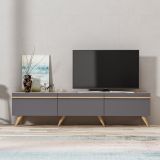 Mobile Porta tv Nero Antracite Marrone Rovere 3 Ante Apertura a Ribalta 180x35x42h cm, 3 Vani - Cortaccia