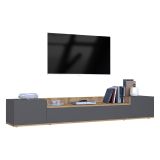 Mobile Porta tv Nero Antracite Marrone Rovere 3 Ripiani 3 Ante 200x35x30h cm, 4 Vani Made in Italy - Oxanna