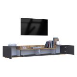 Mobile Porta tv Nero Antracite Marrone Rovere 3 Ripiani 3 Ante 200x35x30h cm, 4 Vani Made in Italy - Oxanna