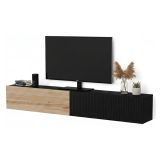 Mobile Porta tv Nero Antracite Marrone Rovere Modulabile un Ripiano 200x30x31h cm, 2 Ante - Sindia