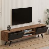 Mobile Porta tv Nero Antracite Marrone Rovere un Ripiano 2 Ante 160x30x37h cm, 4 Vani - Tribano