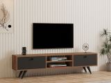 Mobile Porta tv Nero Antracite Marrone Rovere un Ripiano 2 Ante 160x30x37h cm, 4 Vani - Tribano