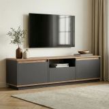 Mobile Porta tv Nero Antracite Marrone Rovere un Ripiano 3 Ante 160x30x42h cm, 4 Vani - Morrigan