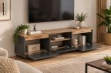 Mobile Porta tv Nero Antracite Marrone Rovere un Ripiano 3 Ante 160x30x42h cm, 4 Vani - Morrigan
