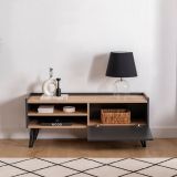 Mobile Porta tv Nero Antracite Marrone Rovere un Ripiano Un'anta 120x39x50h cm, 3 Vani - Molinara
