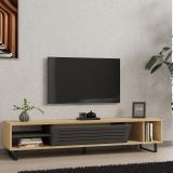 Mobile Porta tv Nero Antracite Marrone Rovere un Ripiano Un'anta 160x40x35h cm, 5 Vani - Sovico