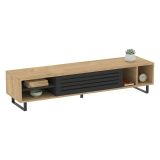 Mobile Porta tv Nero Antracite Marrone Rovere un Ripiano Un'anta 160x40x35h cm, 5 Vani - Sovico
