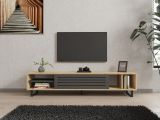Mobile Porta tv Nero Antracite Marrone Rovere un Ripiano Un'anta 160x40x35h cm, 5 Vani - Sovico