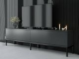 Mobile Porta tv Nero Antracite Nero Cassetti un Ripiano 180x30x47h cm, 2 Ante - Espero