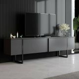 Mobile Porta tv Nero Antracite Nero Cassetti un Ripiano 180x30x50h cm, 2 Ante - Abishia