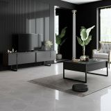 Mobile Porta tv Nero Antracite Nero Cassetti un Ripiano 180x30x50h cm, 2 Ante - Abishia