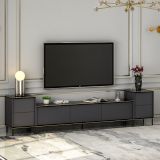 Mobile Porta tv Nero Antracite Nero Marmo 2 Ripiani 7 Vani 260x35x45h cm, 5 Ante - Cortin