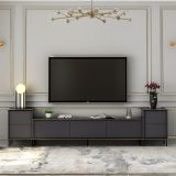 Mobile Porta tv Nero Antracite Nero Marmo 2 Ripiani 7 Vani 260x35x45h cm, 5 Ante - Cortin
