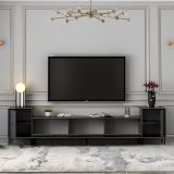 Mobile Porta tv Nero Antracite Nero Marmo 2 Ripiani 7 Vani 260x35x45h cm, 5 Ante - Cortin