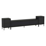 Mobile Porta tv Nero Antracite Nero Marmo 2 Ripiani 7 Vani 260x35x45h cm, 5 Ante - Cortin