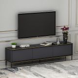 Mobile Porta tv Nero Antracite oro 3 Ante Ripiano Effetto Marmo 180x35x45h cm, 3 Vani - Vicchio