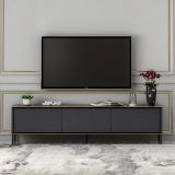 Mobile Porta tv Nero Antracite oro 3 Ante Ripiano Effetto Marmo 180x35x45h cm, 3 Vani - Vicchio